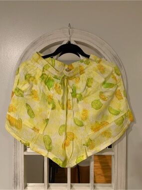 Mystree Yellow Citrus Print Drawstring Shorts